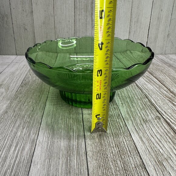 Vintage E.O Brody Bowl Glass Green Scalloped Rim Ribbed Pedestal Base 7" DIA - Picture 11 of 13